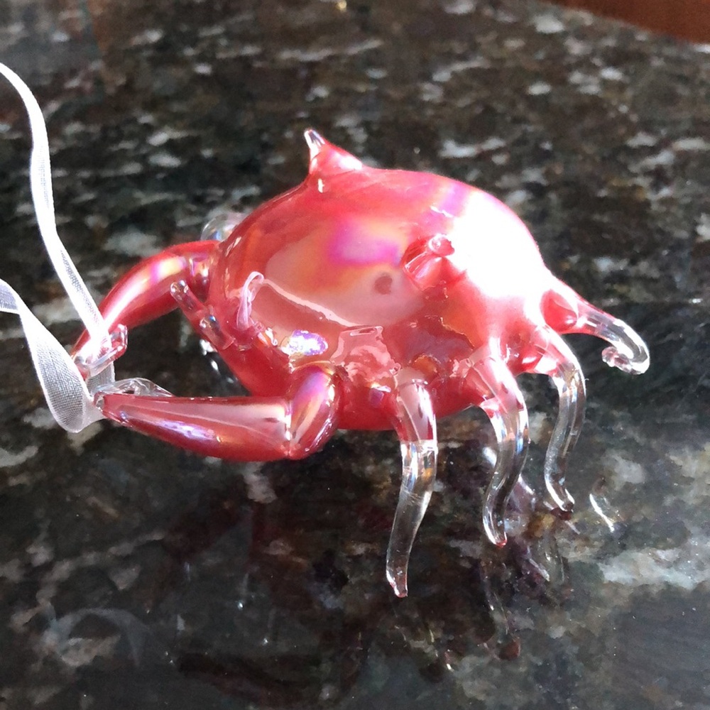 Blown Glass Crab Ornament Pink Handmade Mermaid Ocean Sea - Picture 3 of 4